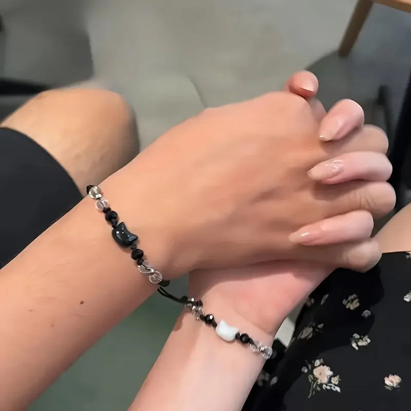 Woven Black & White Cat Bracelet