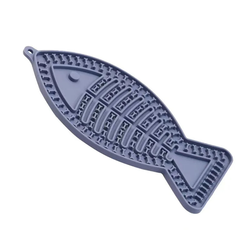 Fish-Shaped Lick Mat with Suction Cups - Black