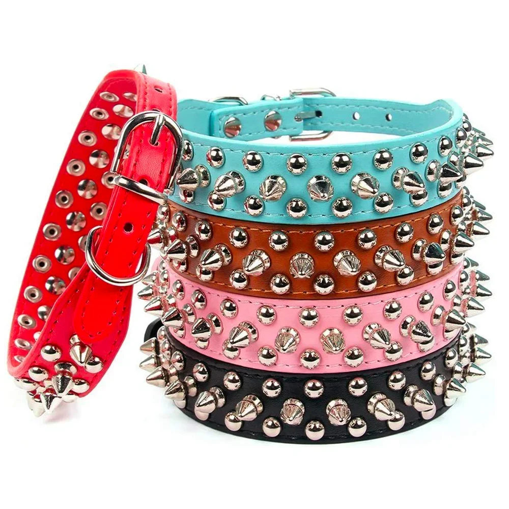 Spiked Faux Leather Dog Collar