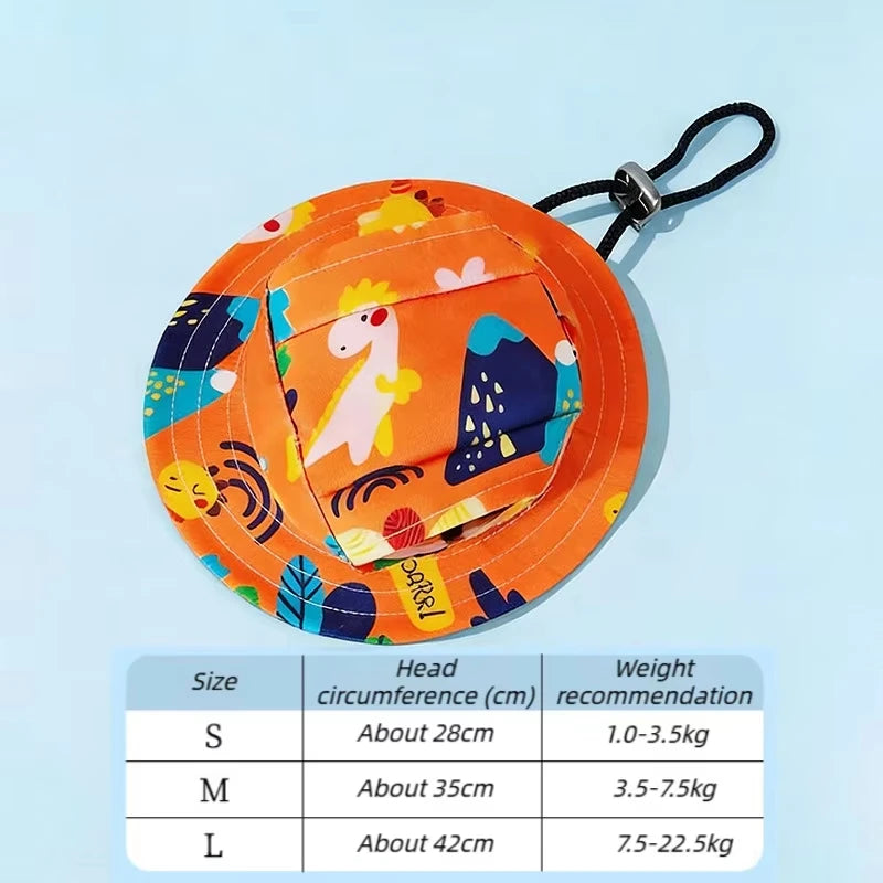 Printed Bucket Hat for Pets - Orange Dinosaur / S (1 to 3.5 kg)