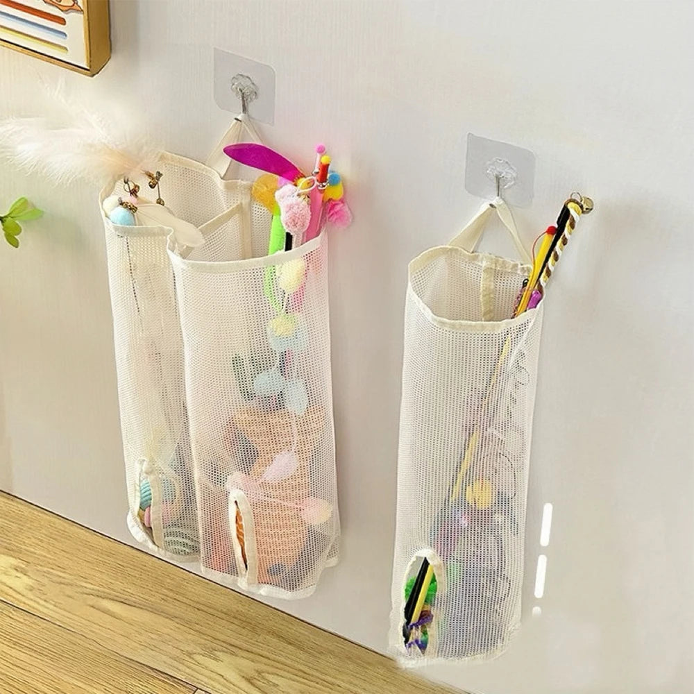 Wall-Hanging Mesh Storage for Cat Toys