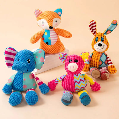 Squeaky Plush Fox and Elephant Dog Toys