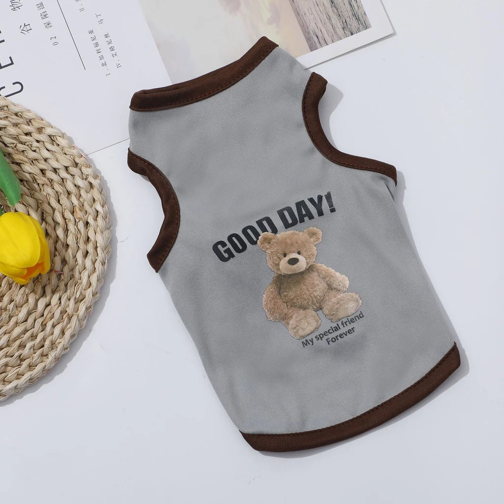 Cartoon Bear Cotton T-Shirt for Dogs - Grey / XS