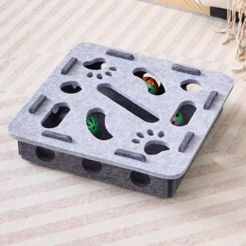 Felt Puzzle Maze Cat Toy with Ball - Gray Square