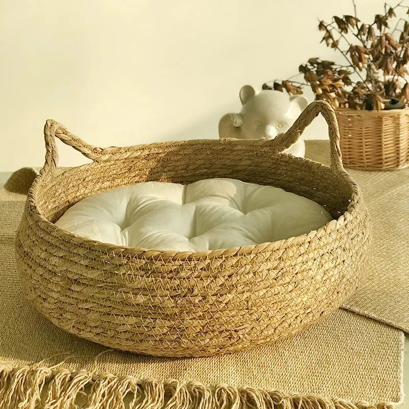 Hand-Woven Cat Basket Bed