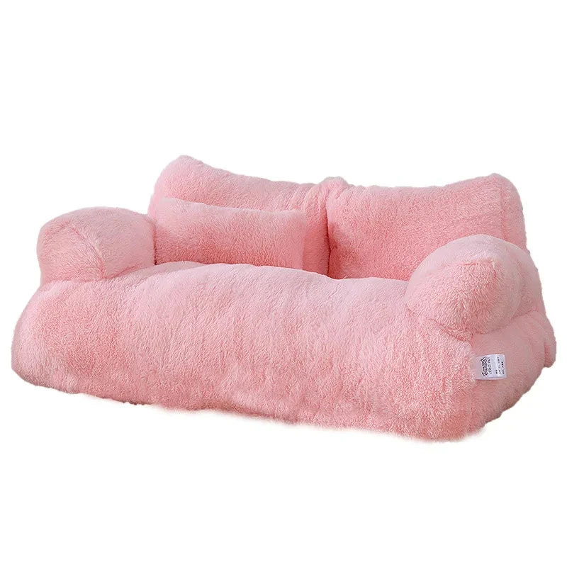 Luxury Plush Sofa Bed for Cats and Small Dogs - Pink / 55 x 38 x 18 cm