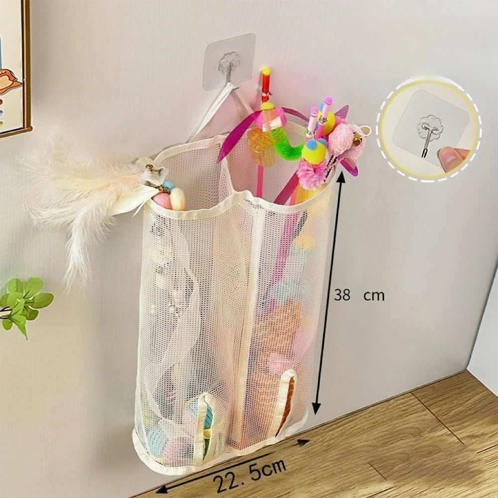 Wall-Hanging Mesh Storage for Cat Toys