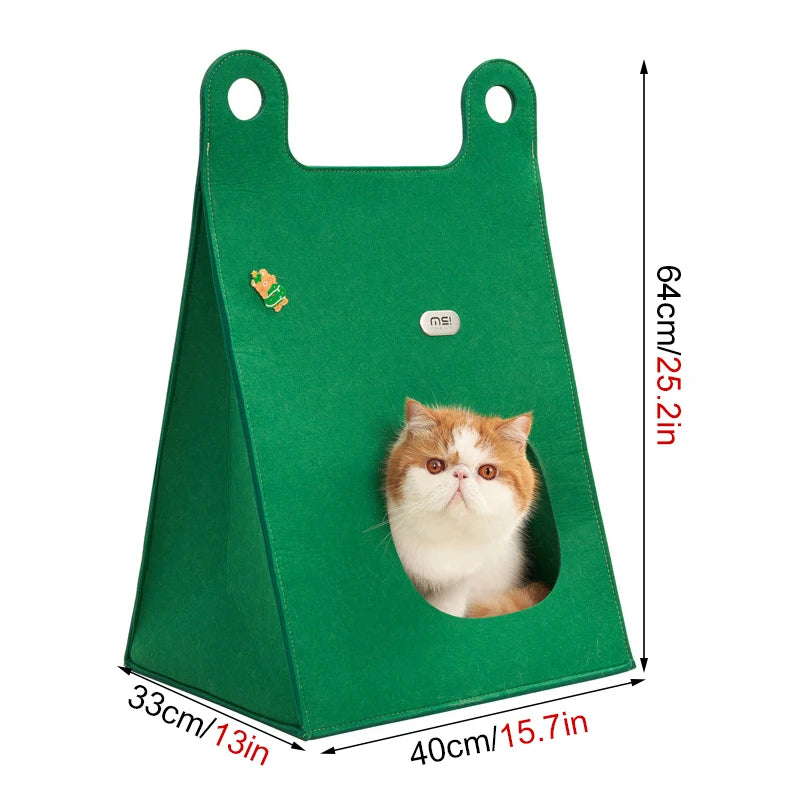 Felt Cat Cube Bed - Green