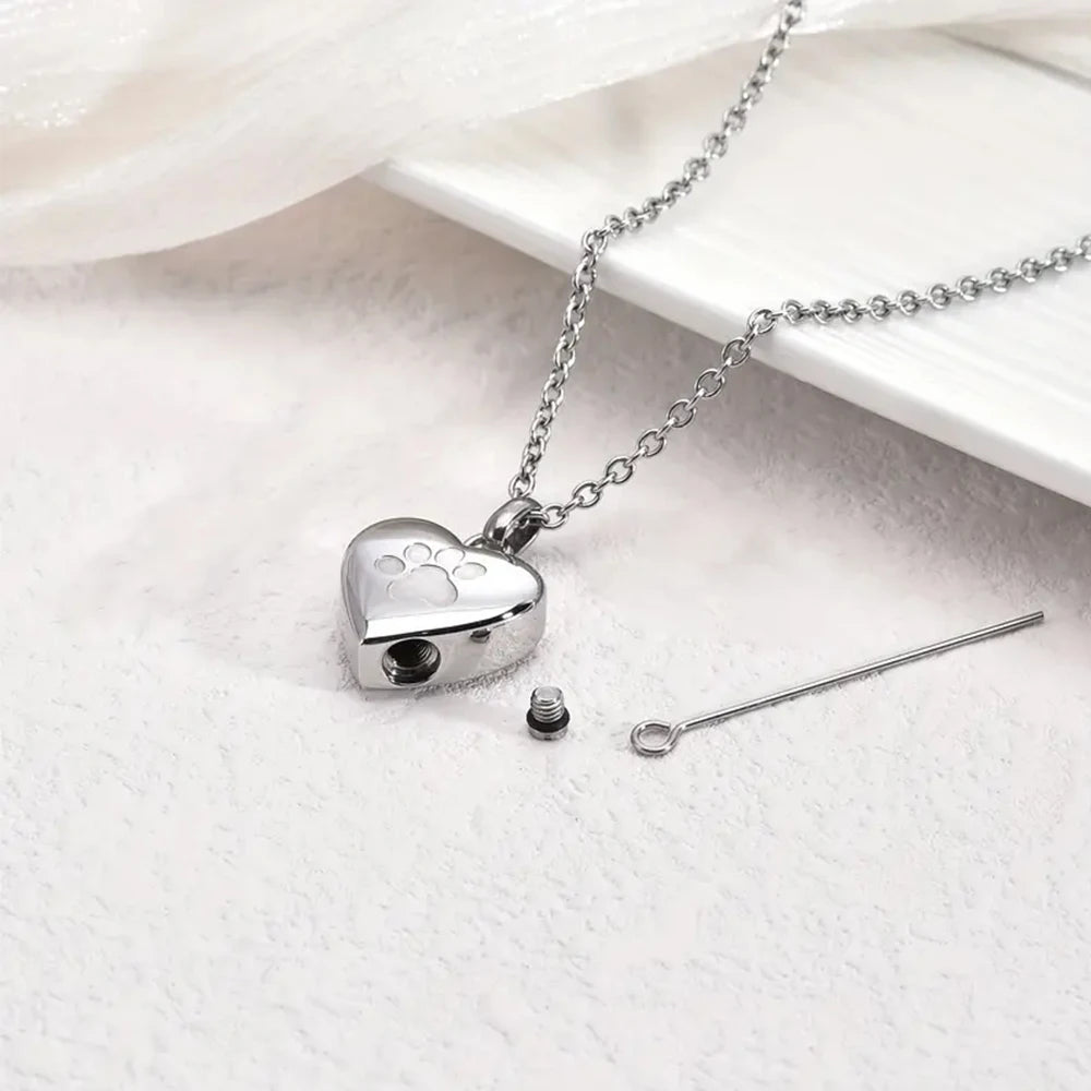 Open Heart Paw Keepsake Urn Necklace