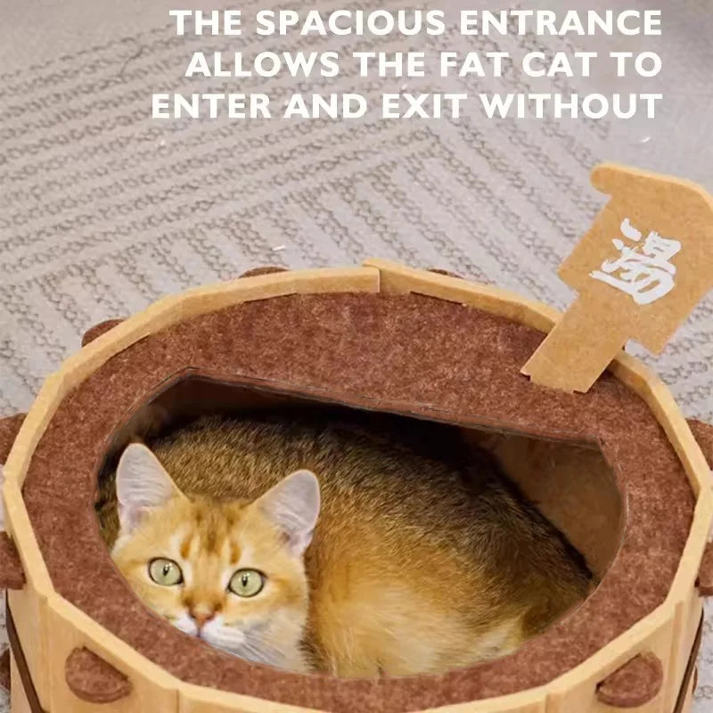 Wooden Tub Felt Cat Bed