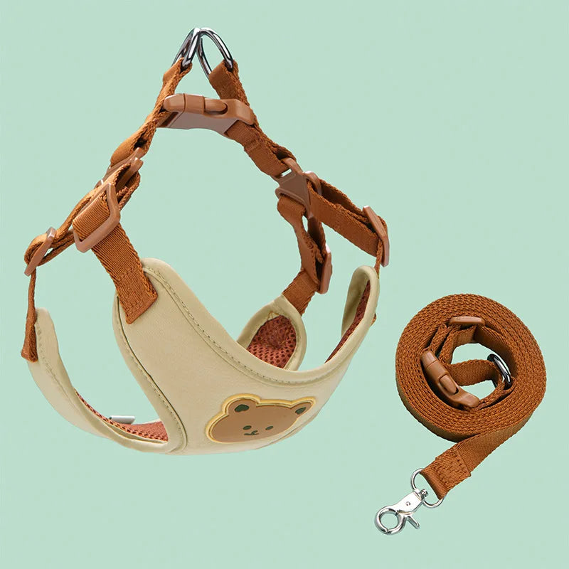 Plaid Harness and Lead Set for Small Dogs and Cats - Beige / XS