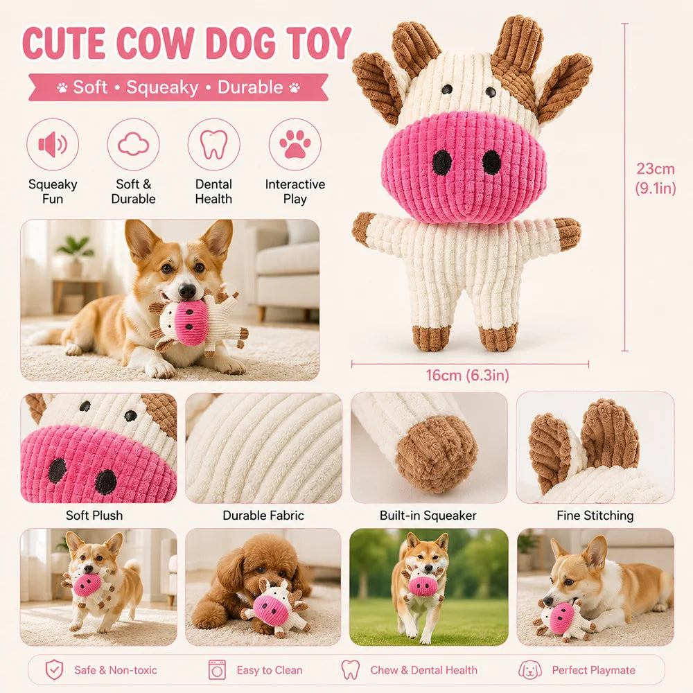 Squeaky Plush Animal Dog Toys - Big-Headed Ox