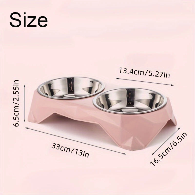 Double Stainless Steel Bowl with Diamond Stand