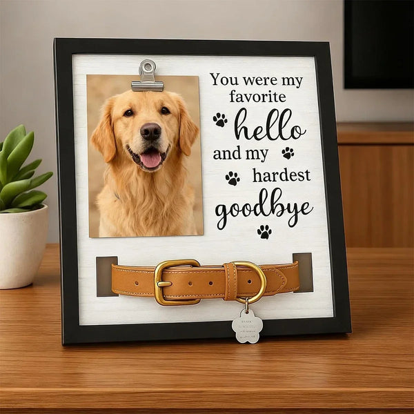 Pet memorial photo frame with collar holder