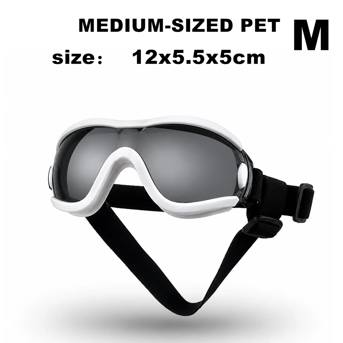 Dog Goggles with UV Protection - White, grey lens, M