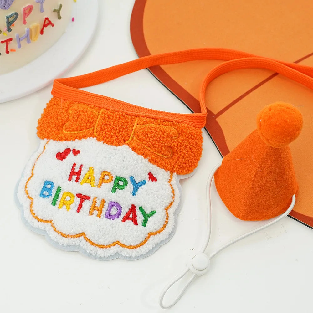Pet Birthday Hat and Bandana Set - Orange
