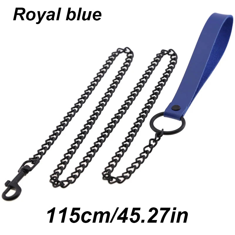 Chew-Proof Chain Dog Lead with Padded Handle - Royal Blue