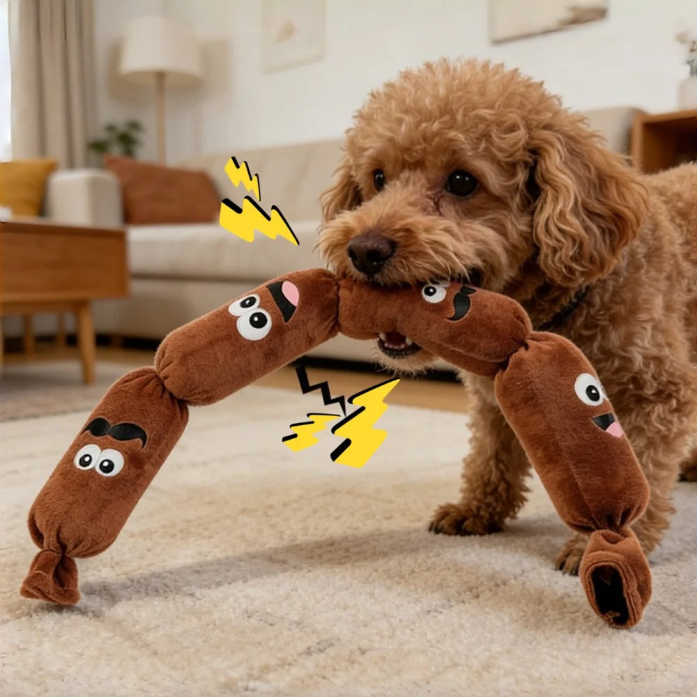 Squeaky Plush Sausage Chain Dog Toy