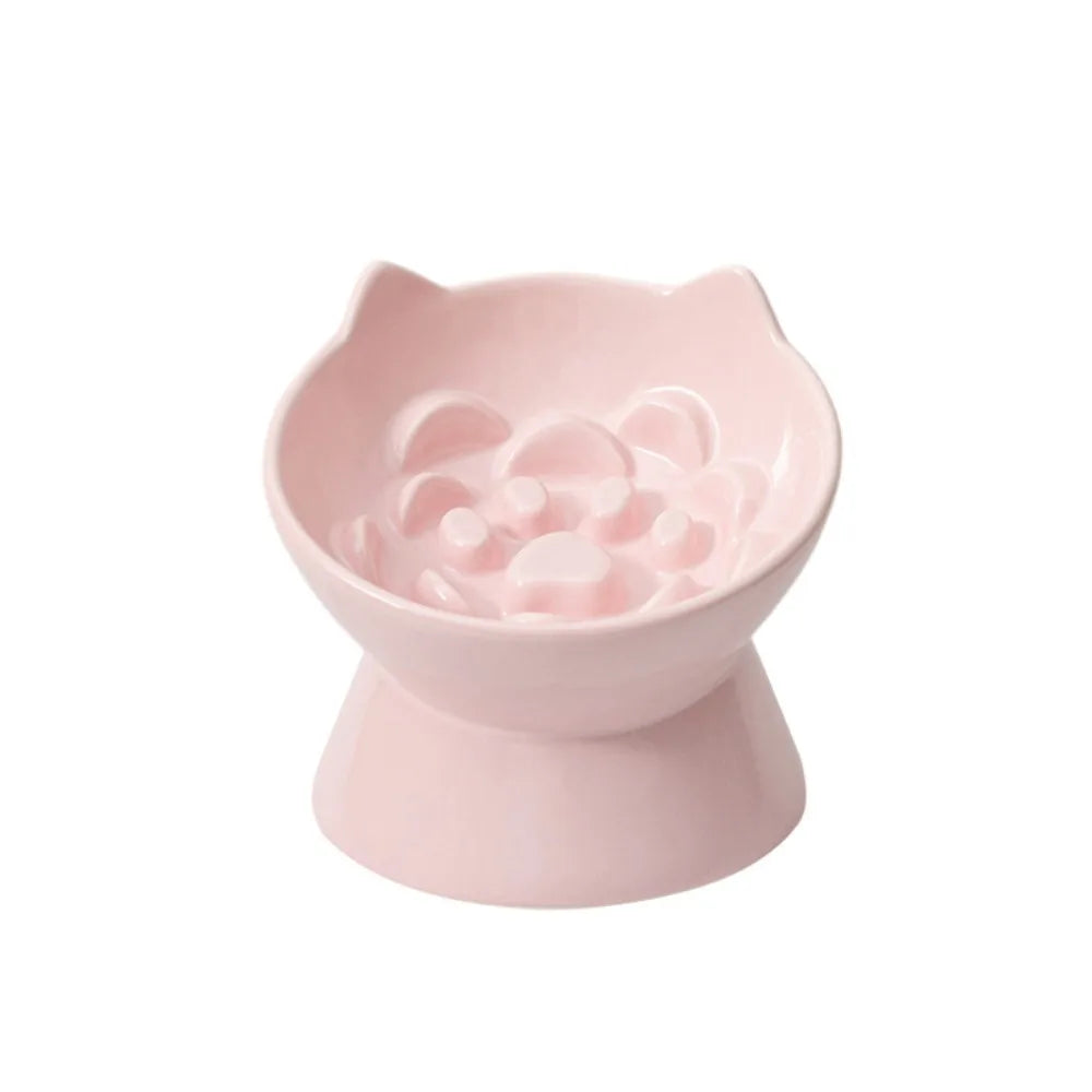 Raised Ceramic Slow Feeder Bowl - Pink