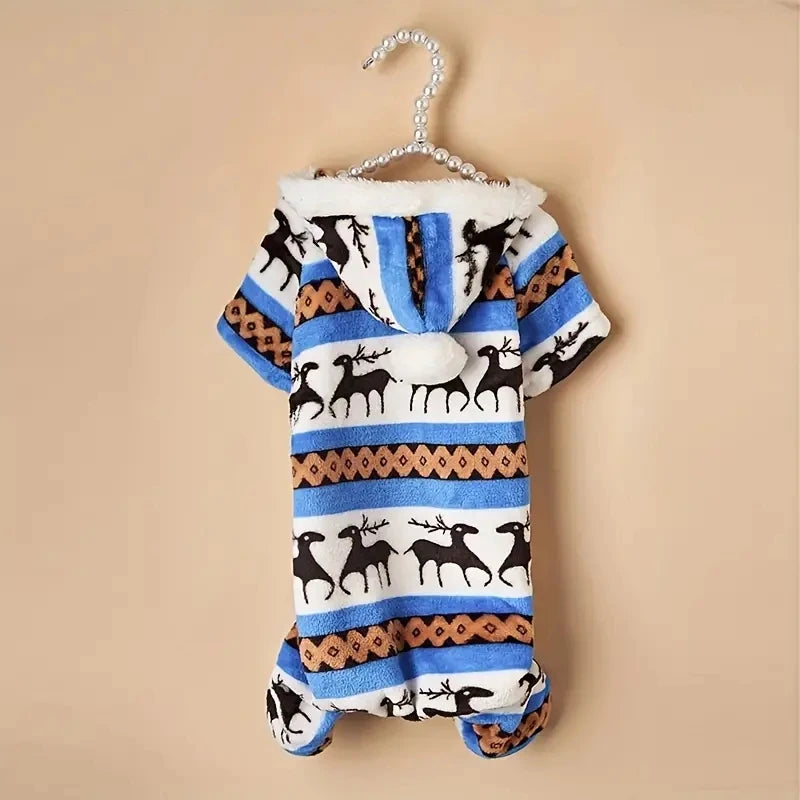 Reindeer Fleece Pyjamas for Dogs - Blue / XS