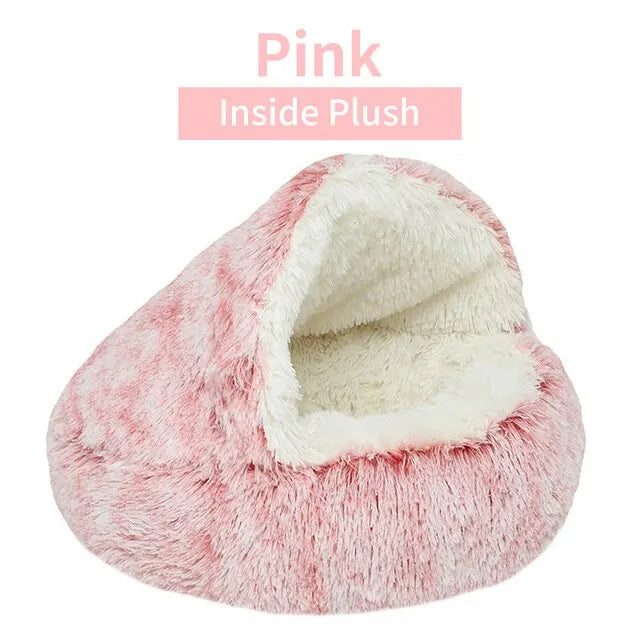 Hooded Plush Round Bed - Pink / 40x40 cm