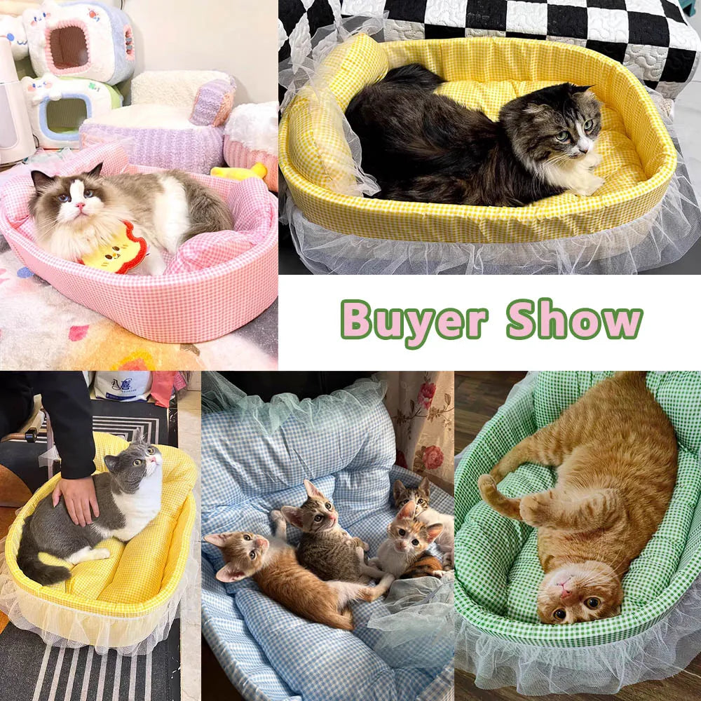 Lace-Trimmed Oval Pet Bed