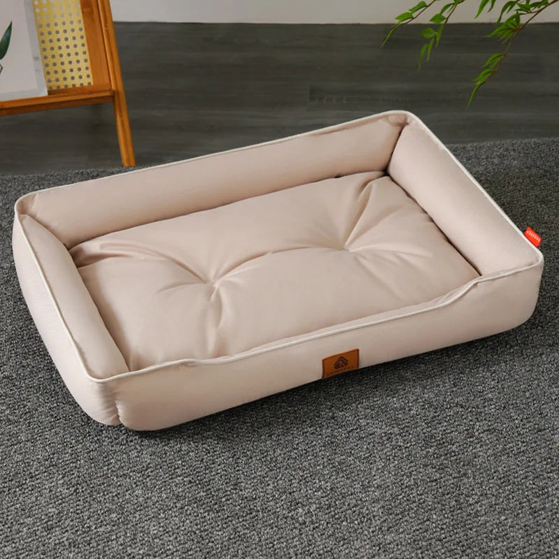 Sofa-Style Dog Bed with Raised Sides - M / Square Khaki