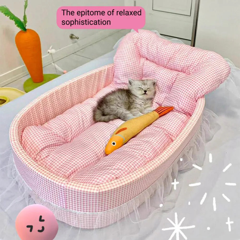 Lace-Trimmed Oval Pet Bed