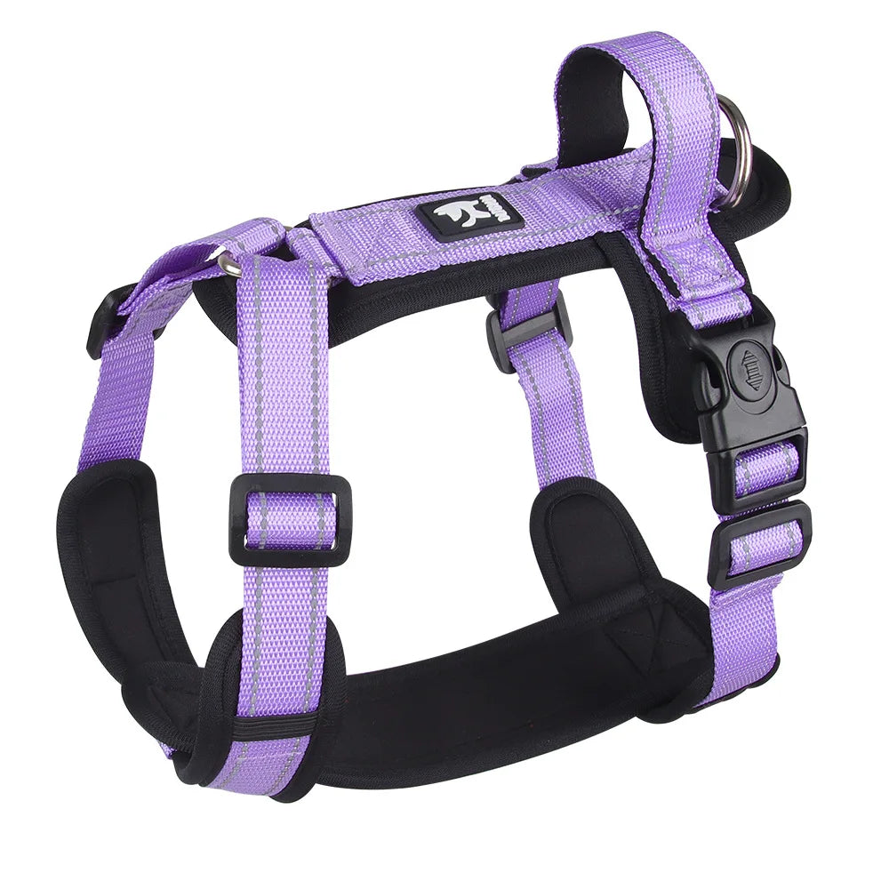 Padded Dog Harness with Handle, Lead Option - Purple / S