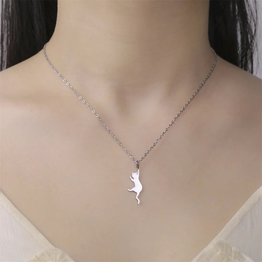 Cat & Fishbone Pendant Necklace