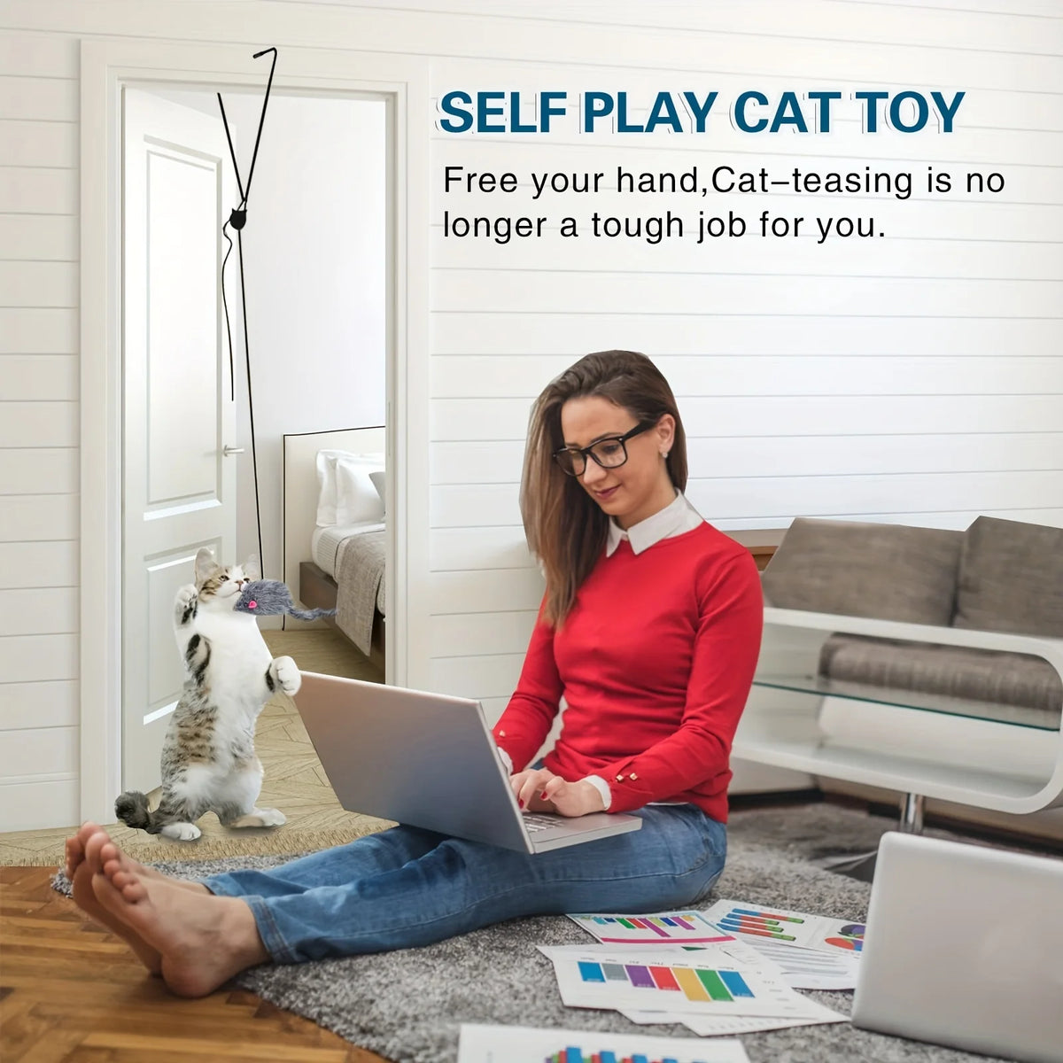 Door-Hanging Elastic Cat Toy with Mouse