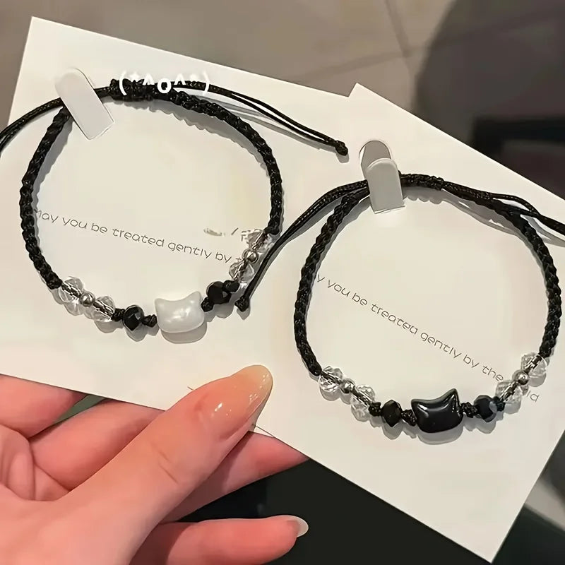 Woven Black & White Cat Bracelet