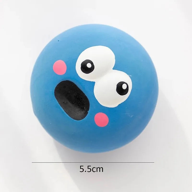 Squeaky Rubber Face Ball Dog Toy - Blue