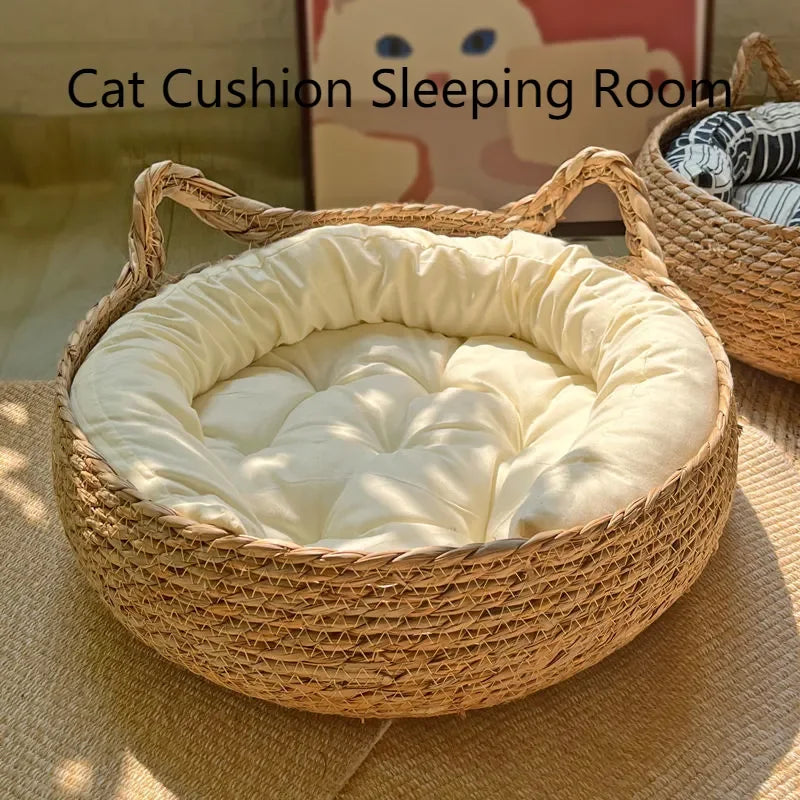 Hand-Woven Cat Basket Bed