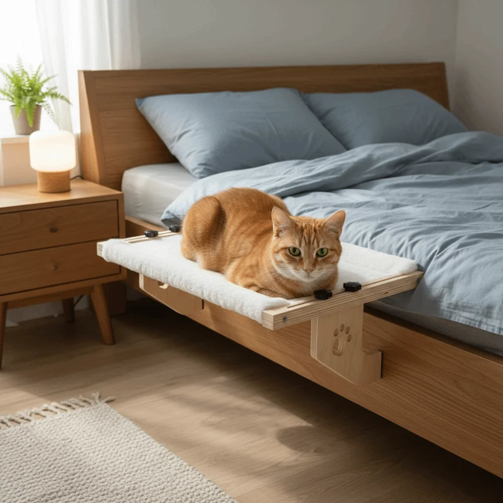 Wooden Bedside Cat Perch