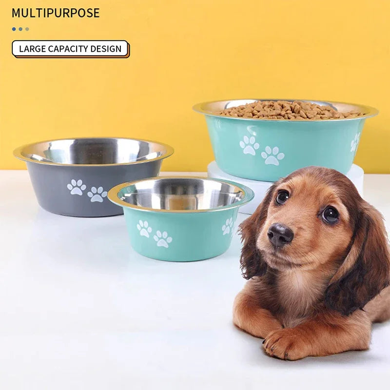 Stainless Steel Paw Print Dog Bowl