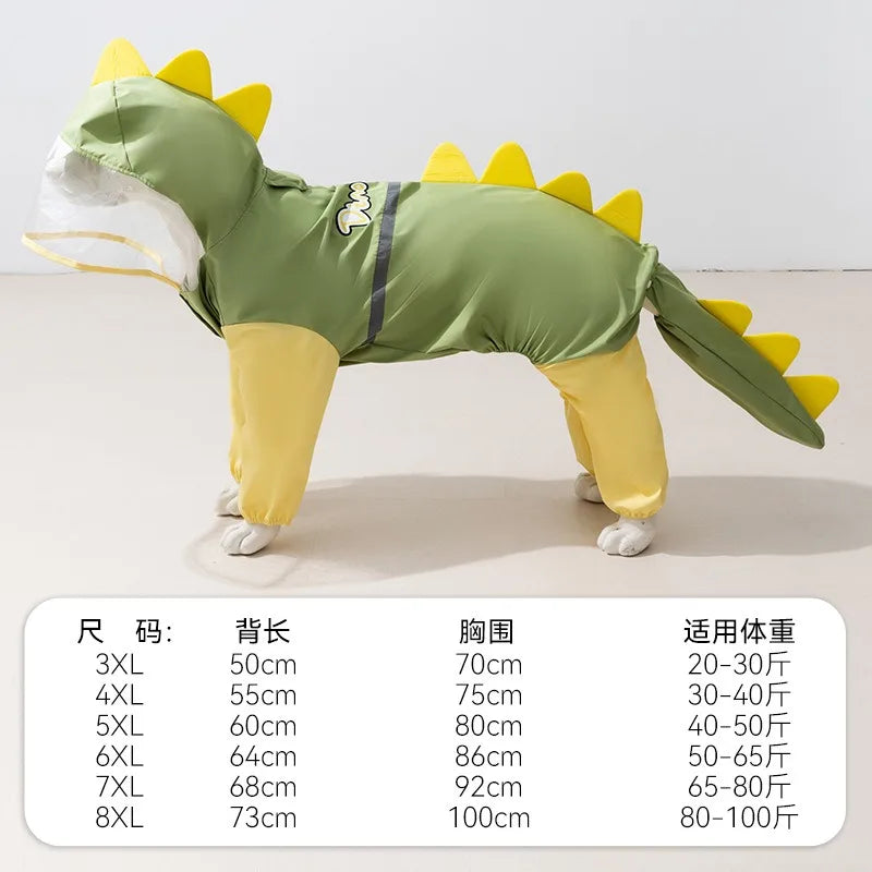 Dinosaur Raincoat for Large Dogs - Green / 3XL
