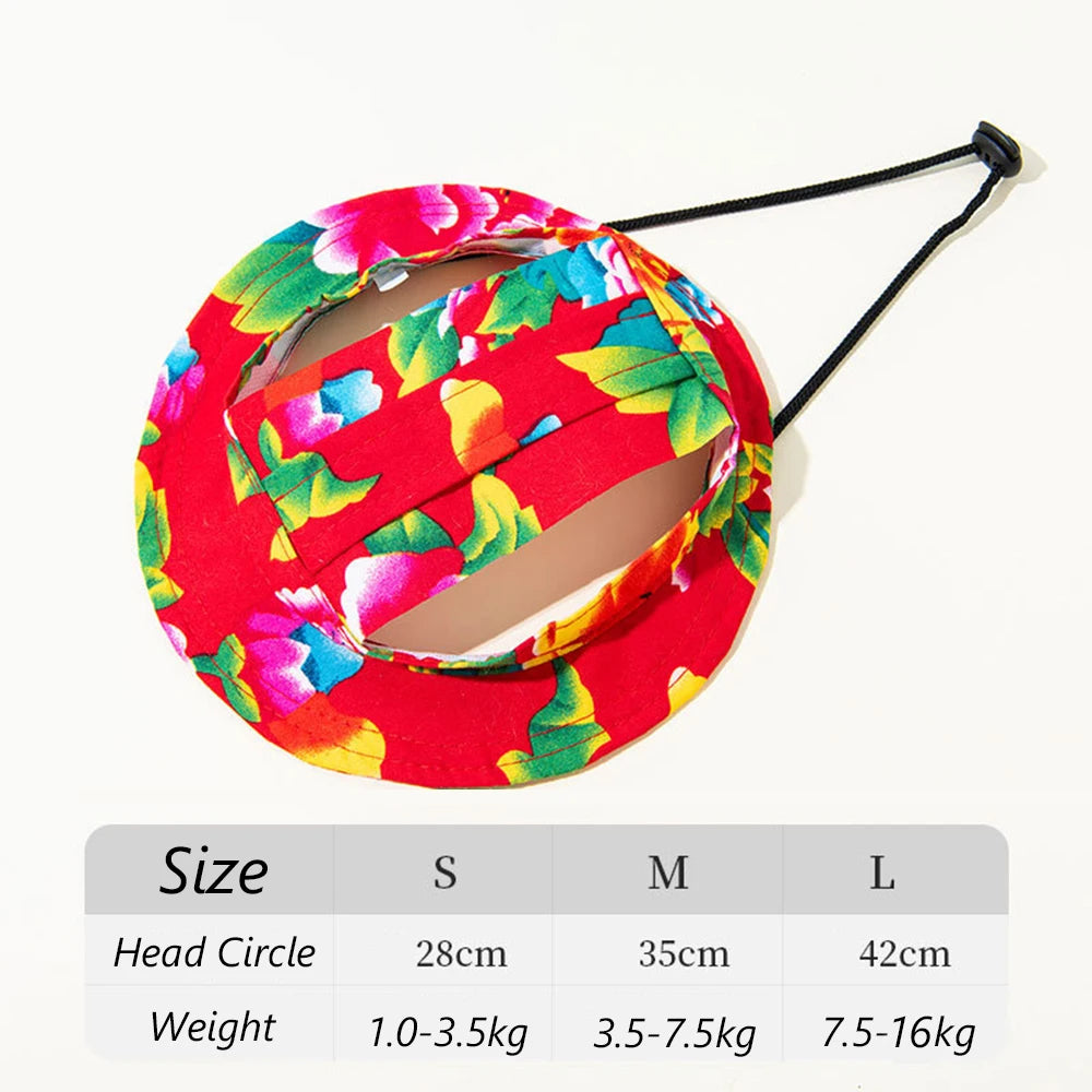 Printed Sun Cap for Dogs - Red Flower / S (1 to 3.5 kg)