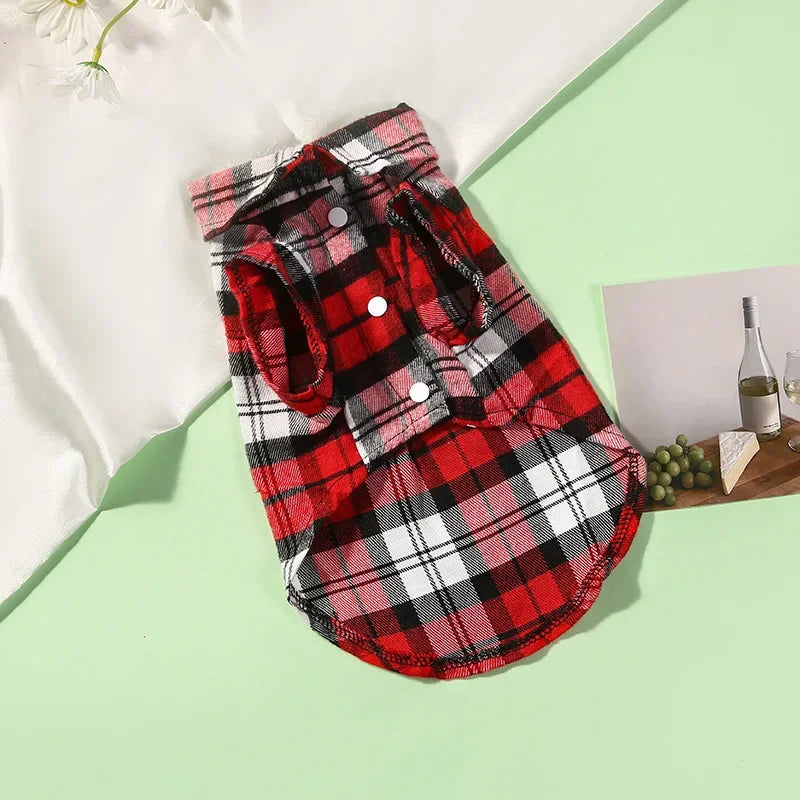 Plaid Cotton Shirt for Small Dogs
