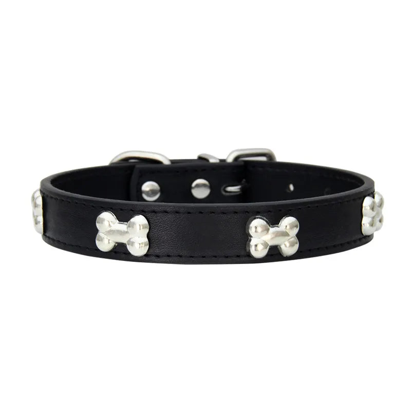 Leather Dog Collar with Bone Studs
