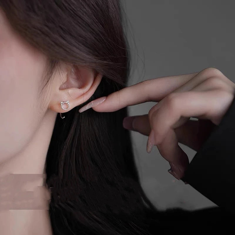 Hollow Cat Stud Earrings