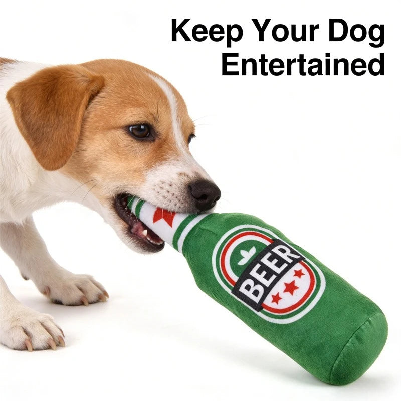 Squeaky Plush Bottle Dog Toy