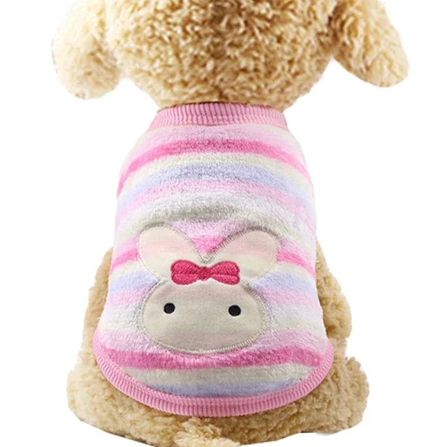 Cartoon Fleece Vest for Cats and Small Dogs - Pink Rabbit / XXS