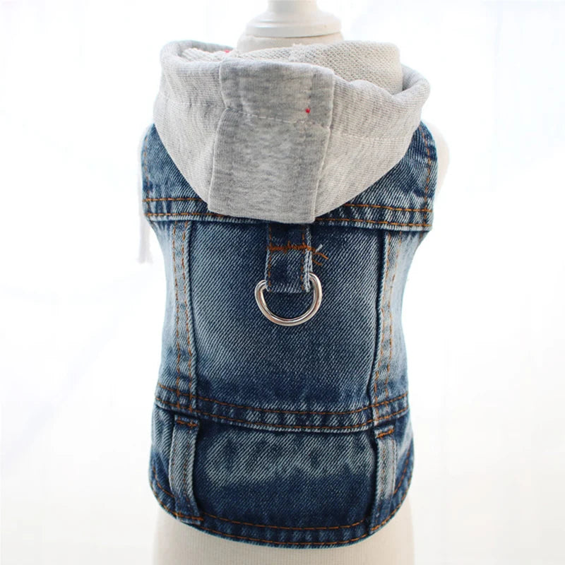 Denim Jacket with Hood for Small Dogs - Blue / XS