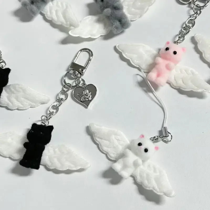 Angel Wings Kitty Heart Keyring