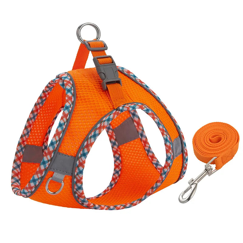 Reflective Mesh Harness and Lead Set - Orange / XXS