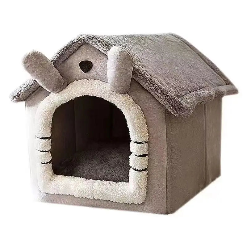 Soft Indoor Dog House Bed - Grey / M