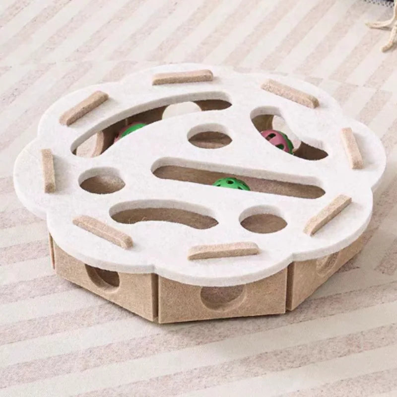 Felt Puzzle Maze Cat Toy with Ball - White Round