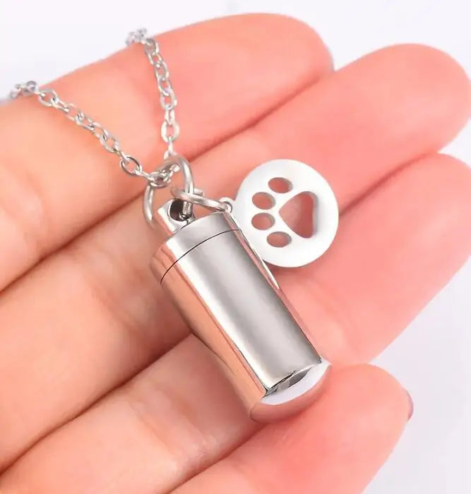 Paw Charm & Cylinder Keepsake Urn Necklace