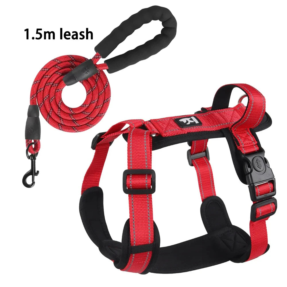 Padded Dog Harness with Handle, Lead Option - Red With Leash / S